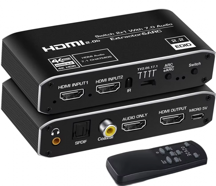 Файл:2x1HDMI переключатель eARC аудио экстрактор с дугой оптического Toslink HDMI 2,0 переключатель 4K 60 Гц HDMI.png